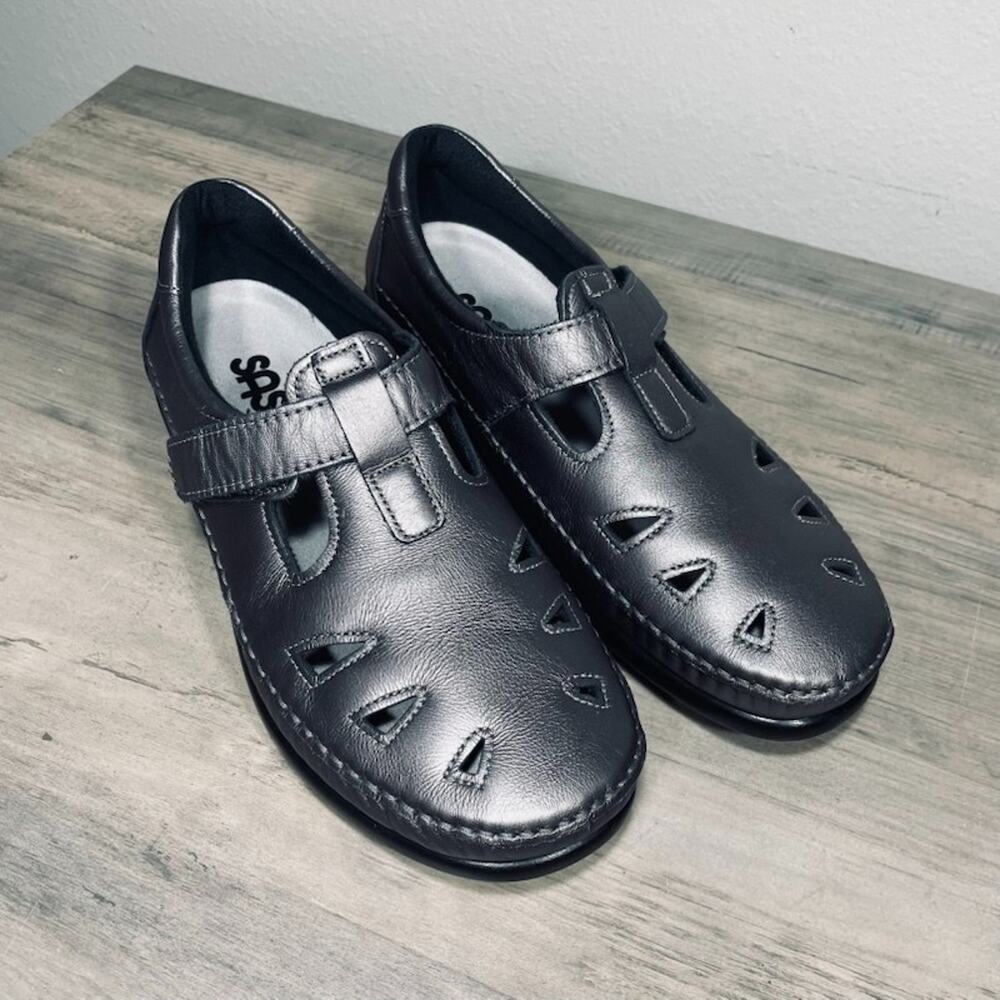 SAS Leather Roamer EZ Strap Walking Shoes Grey Pewter Woman’s Sz 8.5W USA Made